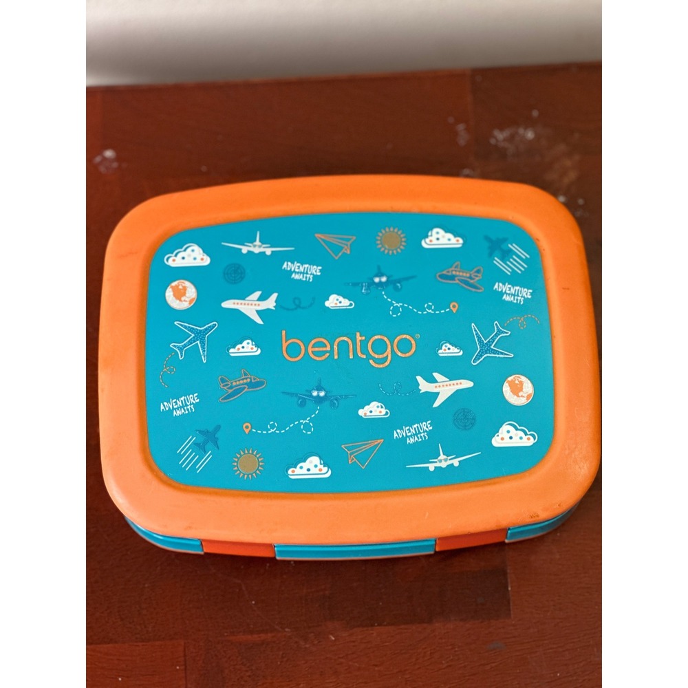 Bentgo Kids Prints Bento Lunch Box Adventure Awaits Airplane Orange Blue 5-Comp